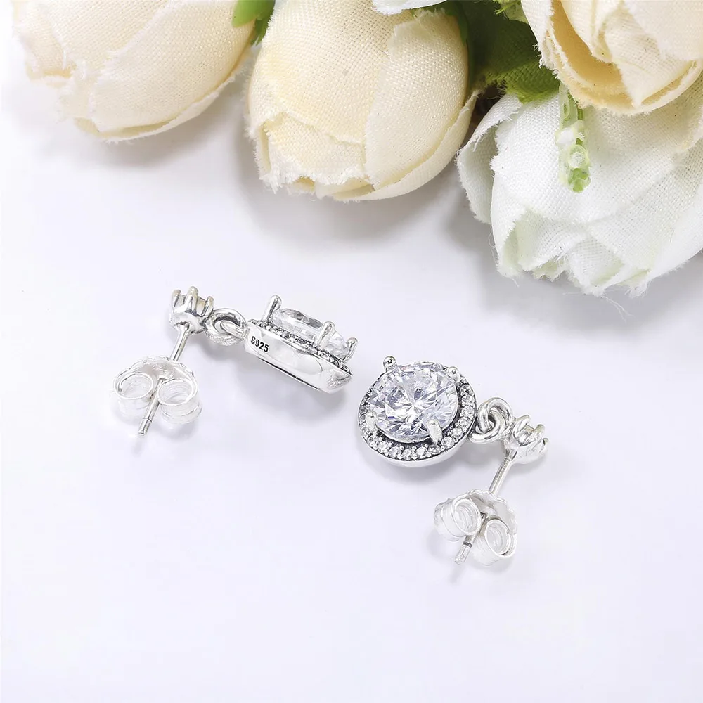 

New Classic Elegant White Round Zircon Earrings for Women Fine Jewelry Wedding Shining Drop Earrings