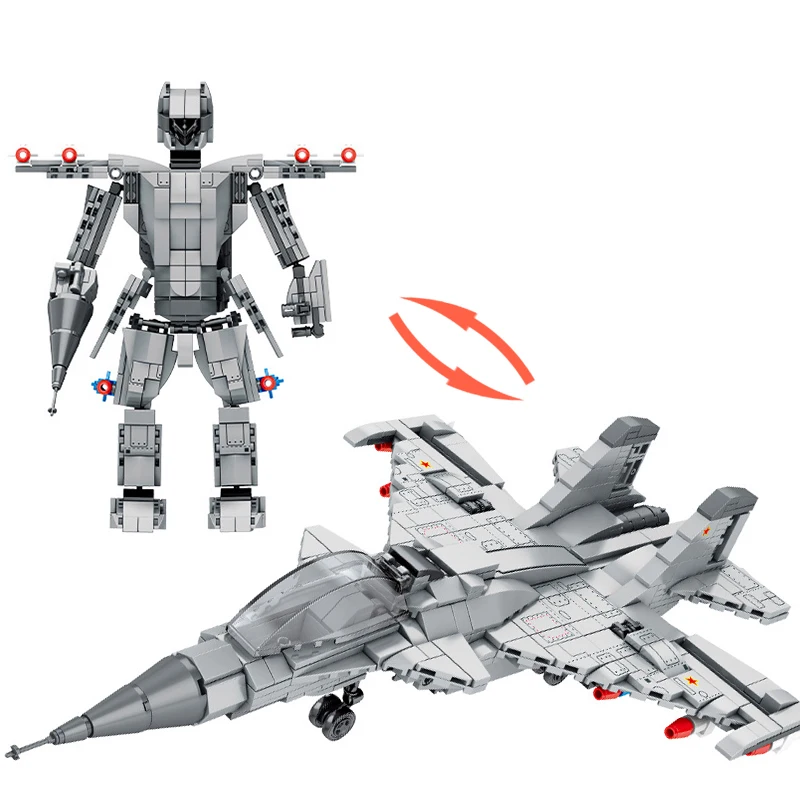 

Military Police Mech Deformation Robot Aircraft Helicopter MOC Su-27 Figures Building Blocks Bricks Classic Model Toys For Kids