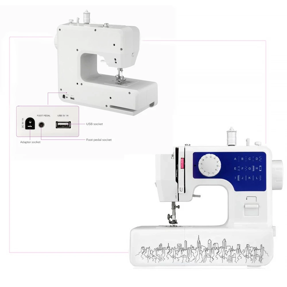 

Sewing Machines Portable Mini Electric Household Crafting Mending with Foot Pedal Cutter Light for Home