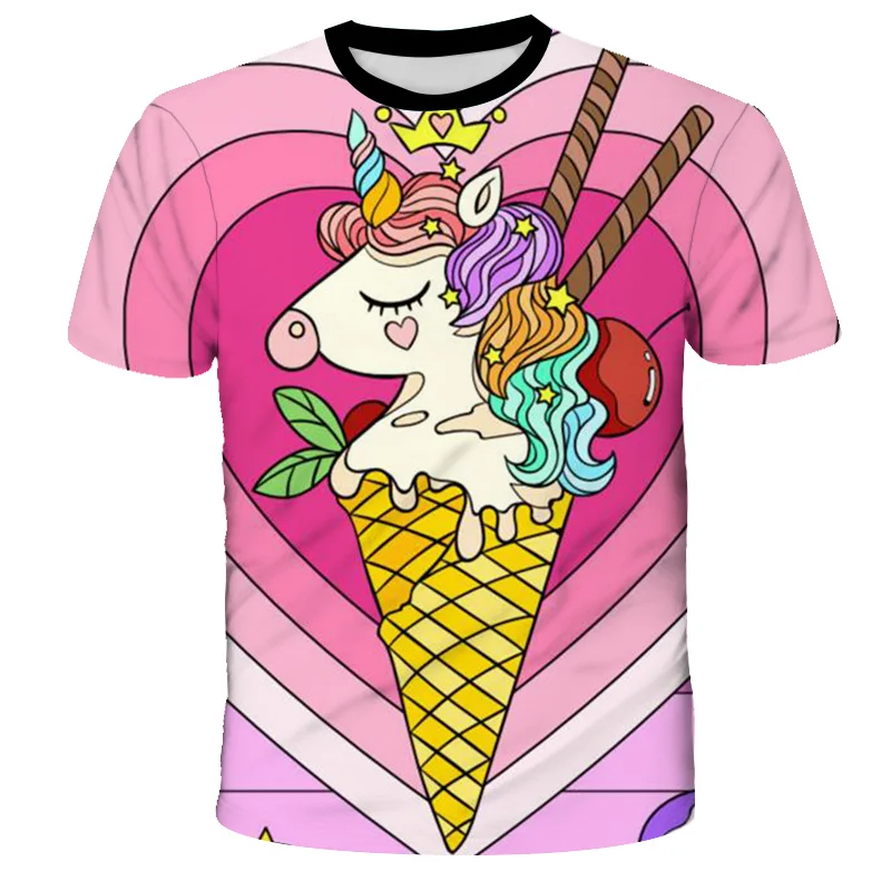 

Summer Girls T-shirt 3D Printed cute unicorn T-shirt Short sleeve Cartoon Family party clothing Birthday girl Baby girl clothes