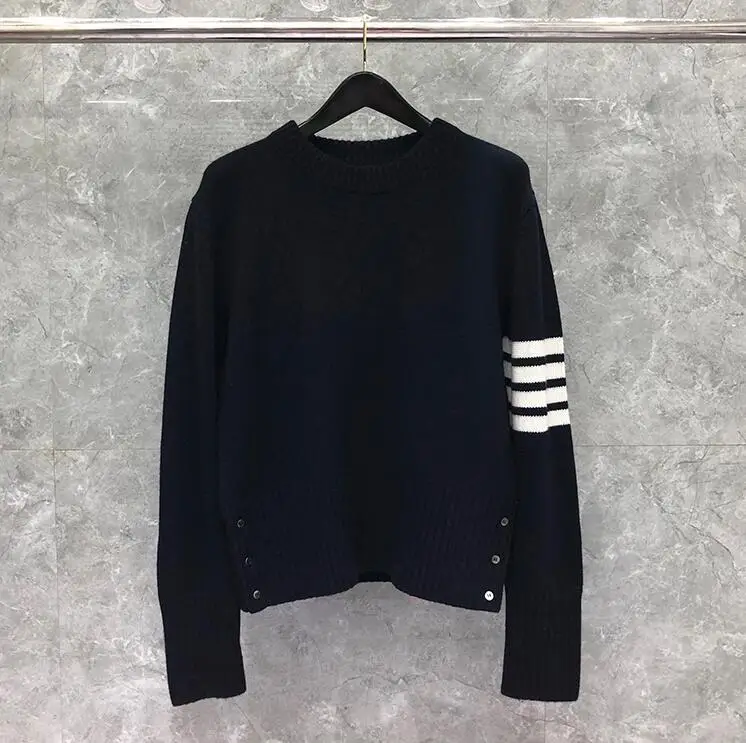 

2021 Fashion TB THOM Brand Sweaters Men Women Slim Pullovers Clothing Thick Striped Cotton Wool Autumn Winter Couple Casual Coat