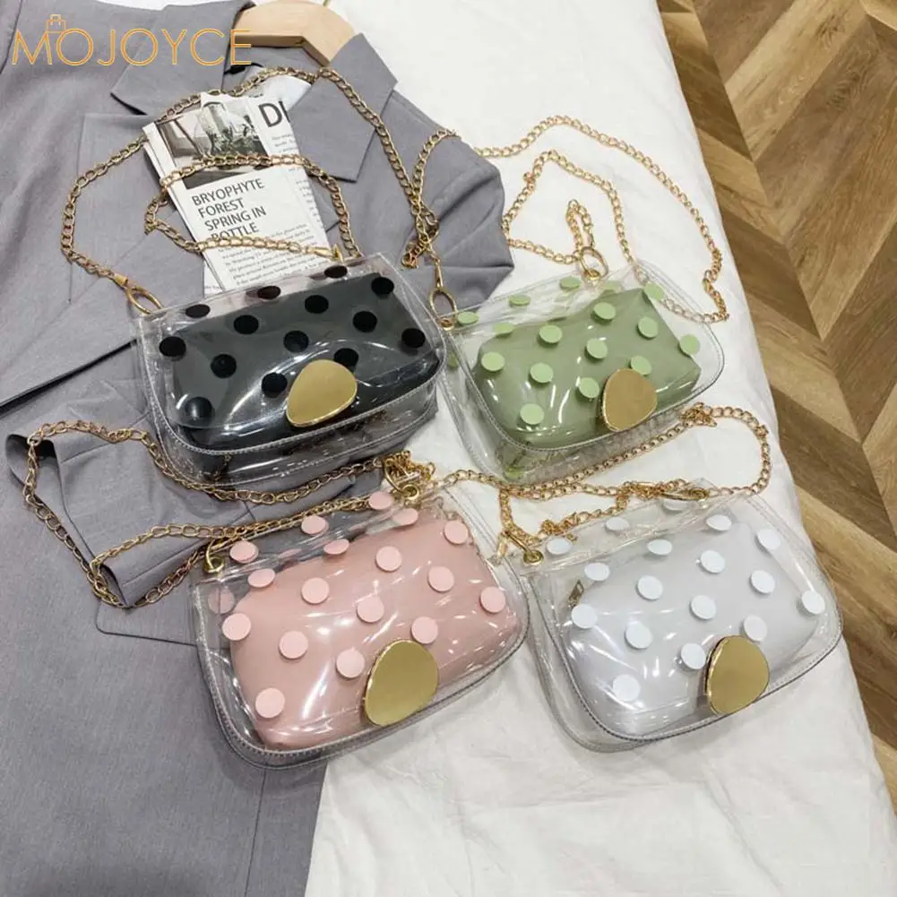 

Women Clear Composite Bags Polka Dot Chain Shoulder Handbag Fashion PU Pouch Small Shoulder Ladies Vintage Messenger Bag