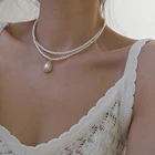 Модное многослойное жемчужное ожерелье для женщин корейские элегантные круглые ожерелья с кулоном Свадебные украшения подарки