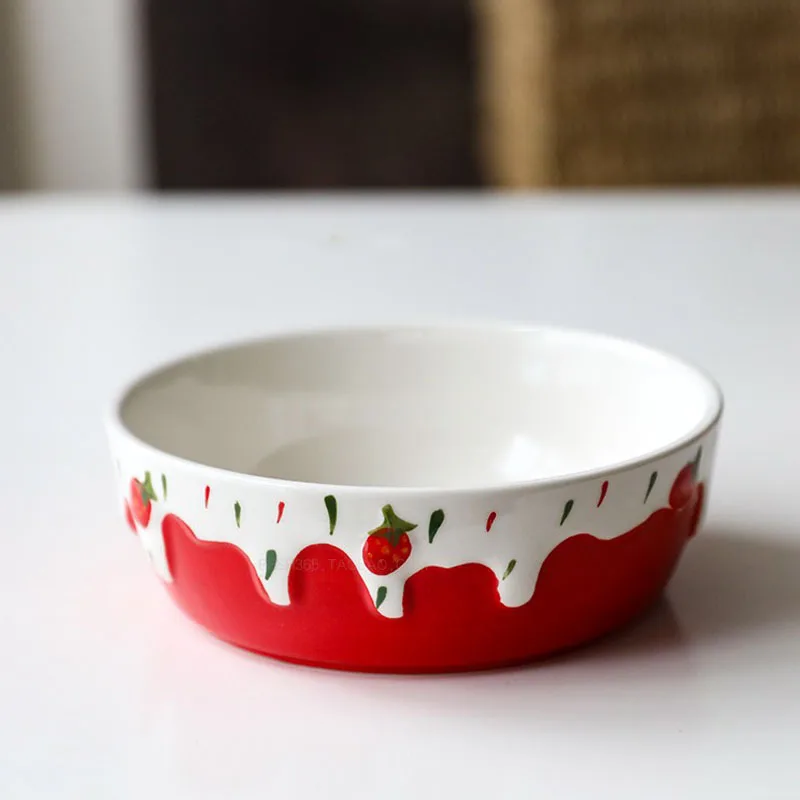 

Creative Cute Ceramic Milk Strawberry Bowl Fruit Salad Food Bowl Mug for Child Dessert Tableware Kitchen Utensils Porcelain