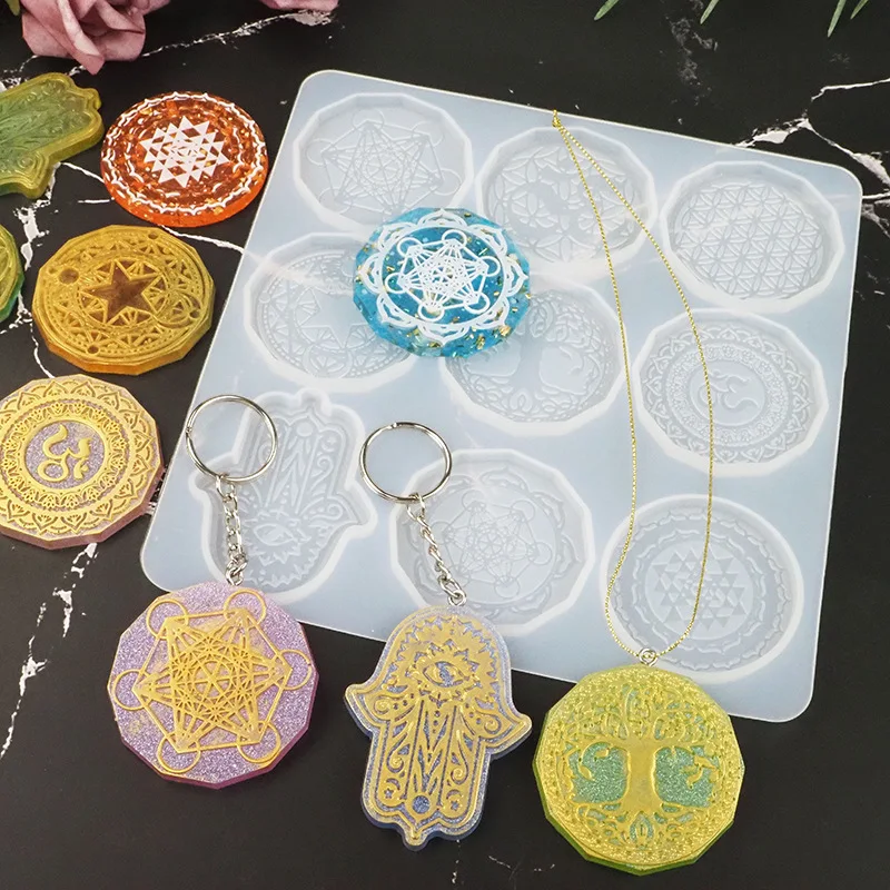 

DIY Crystal Epoxy Mold Flower of Life Pendant Creative Energy Tree Resin Keychain Necklace Jewelry Silicone Mold