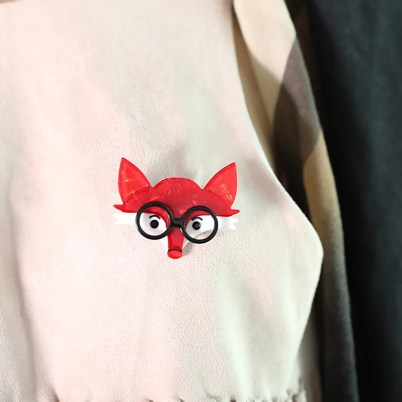 Funmor Casual Fox Face With Glass Brooch Acrylic Pins For Women Girls Scarf Blouse Accessories Daily Party Ornaments Bijoux Gift | Украшения