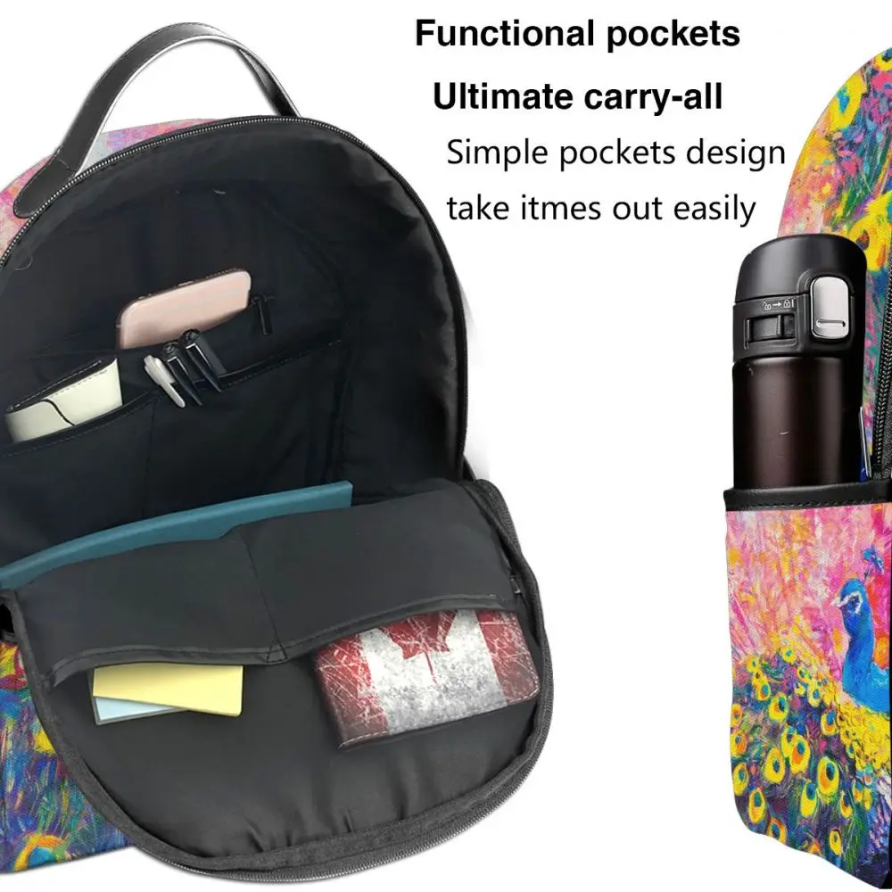 

Fashion Girl College School Bag Casual New Women Backpack Peacock Oil Painting Book Packbag for Teenage Travel Shoulder Bag