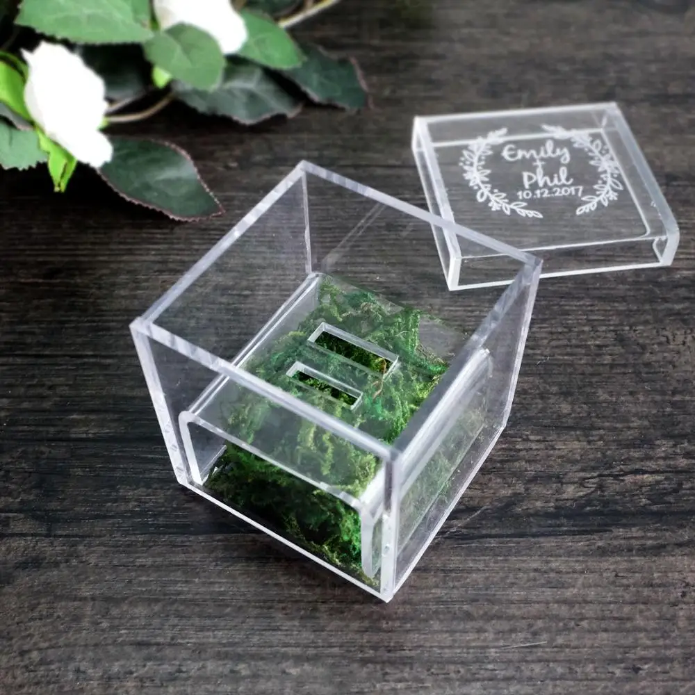 Персонализированная Коробка для обручального кольца акриловая коробка