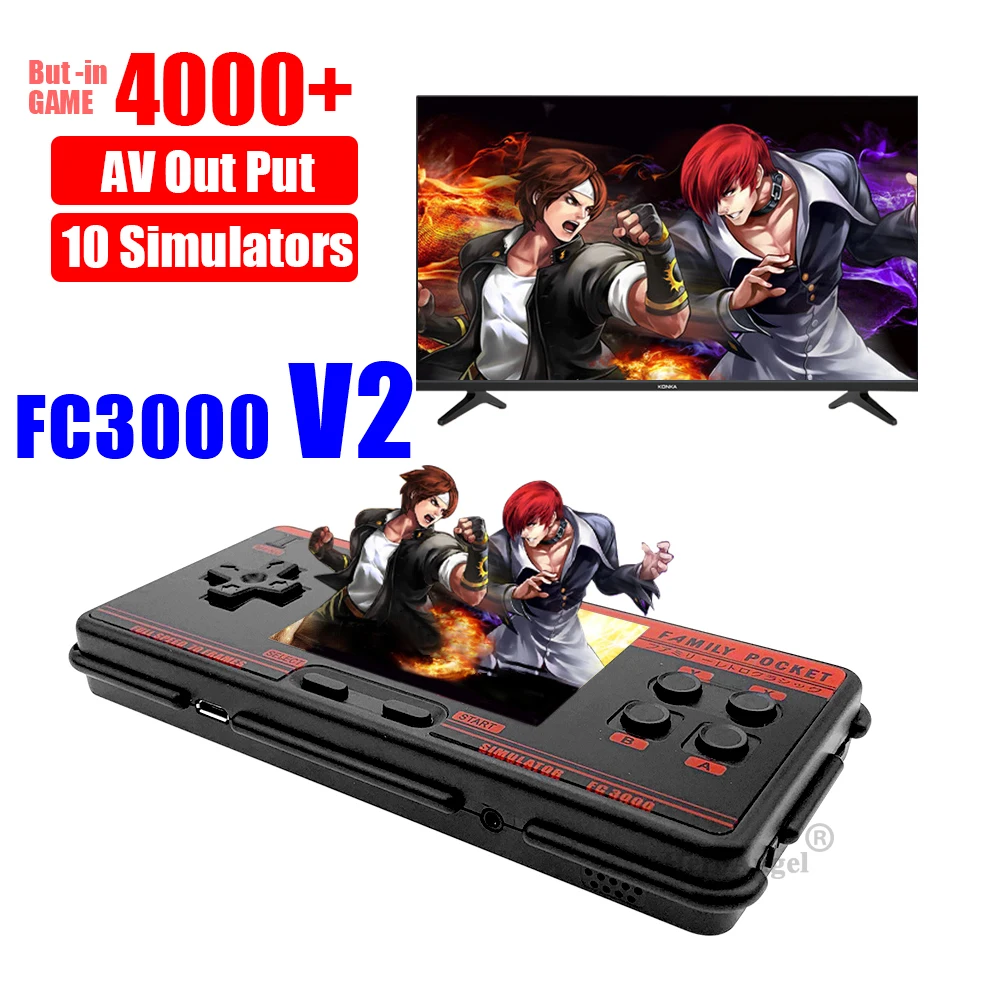 Игровая консоль FC3000 V2 приставка с цветным экраном 10 автовыход черный/серый