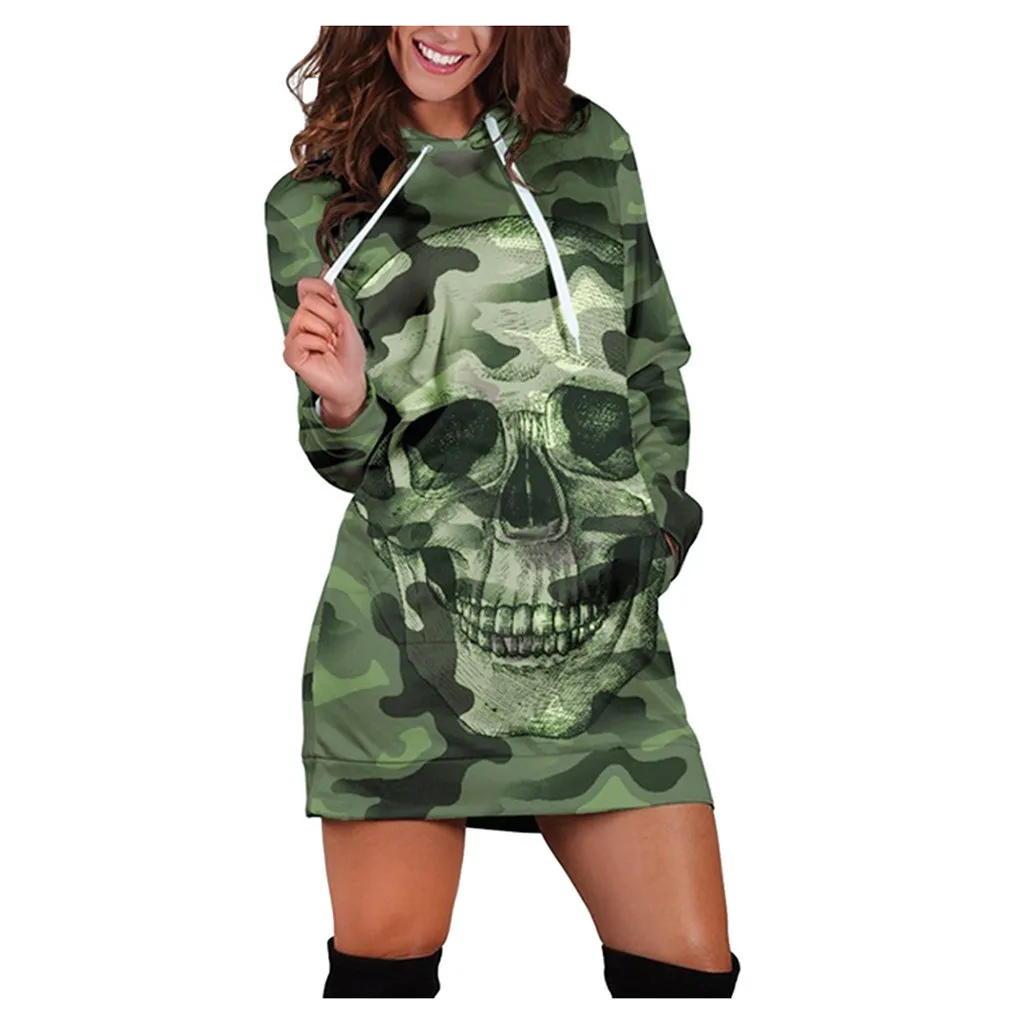 Женское Платье-свитшот Camouflag повседневное мини-Платье с капюшоном и длинным