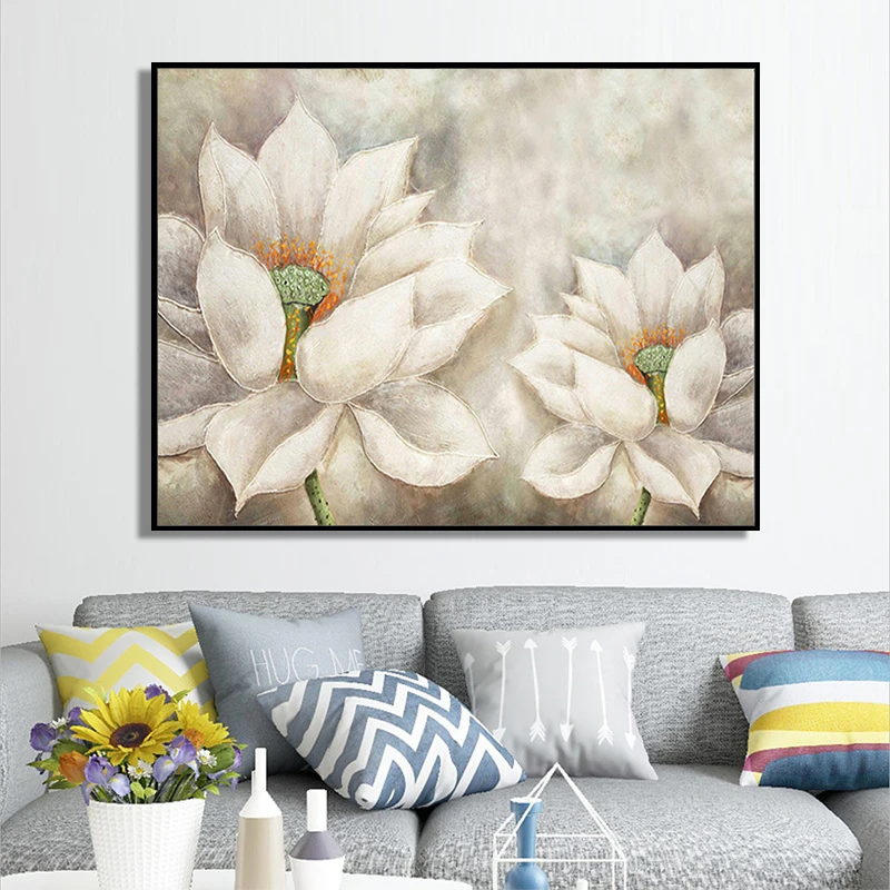 

100% Hand Painted White Flower Art Oil Painting On Canvas Wall Art Frameless Picture Decoration For Live Room Home Decor Gift