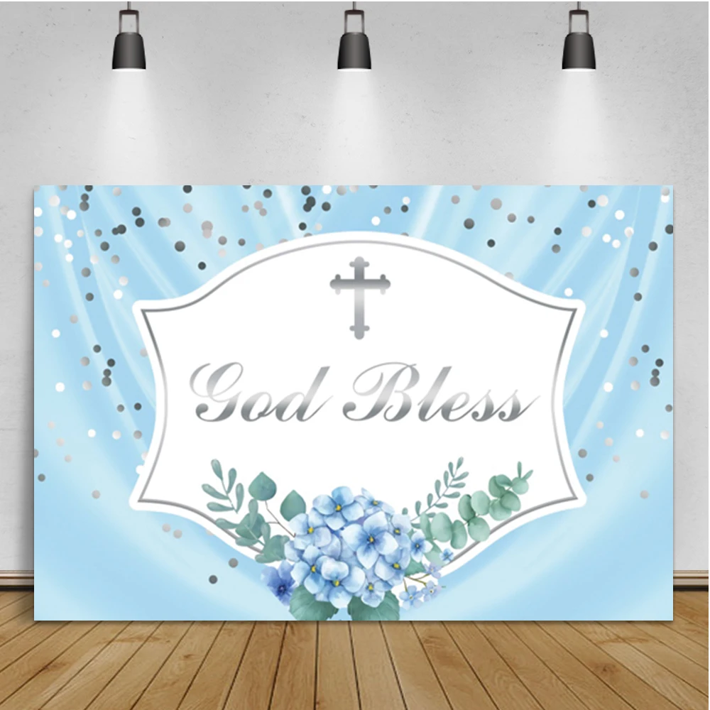 

Laeacco God Bless Silver Cross Background Photo Dot Polka Flower Room Decor Custom Photographic Photo Backdrop For Photo Studio