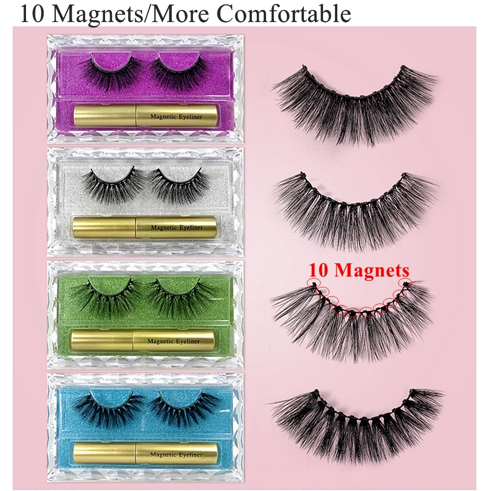 

10 Magnets Magnetic Lashes Eyeliner Magnetic kit Set,Natural Reusable Cils Magnetique Waterproof longlasting,pestañas magneticas
