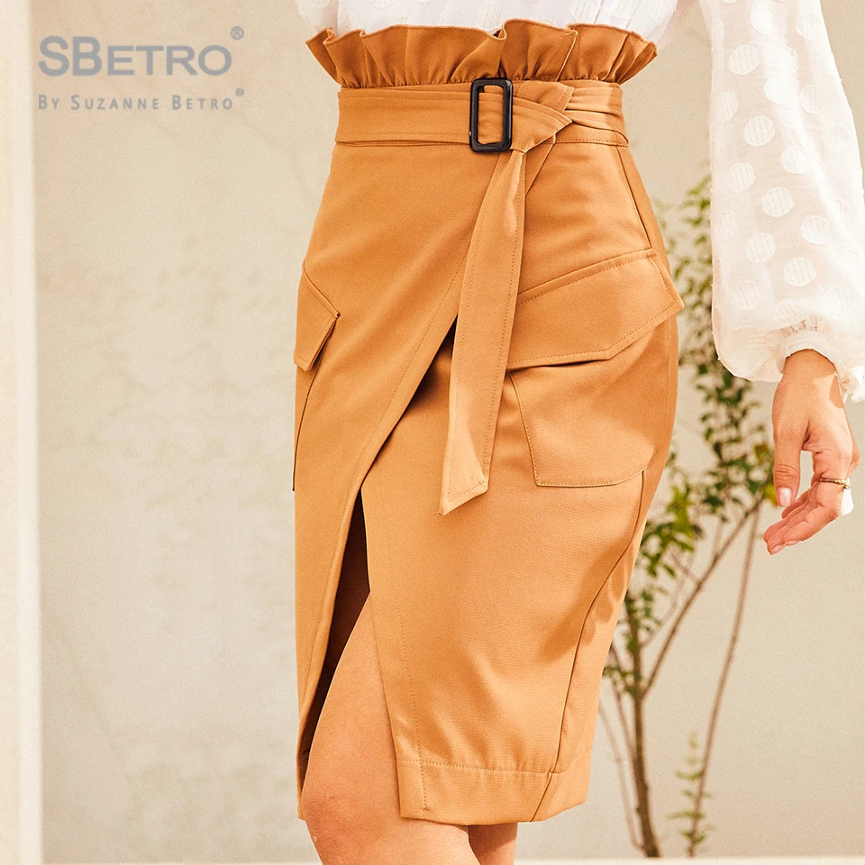 SBetro лоскут карман пресс папье платье с запахом юбка женская однотонная стильная