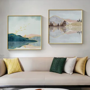 Картина на холсте с абстрактным пейзажем в скандинавском стиле, 4 сезона, плакат и принт, Золотая Настенная картина для гостиной, Современный домашний декор