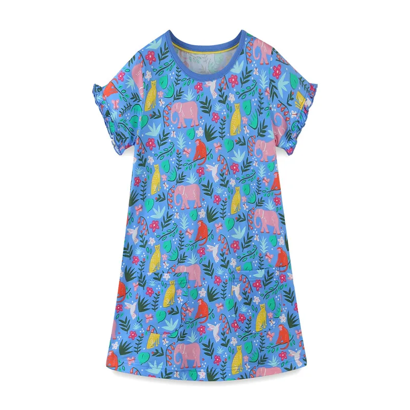 Летнее Детское платье с принтом Jumping Meters животные для девочек хлопковая одежда