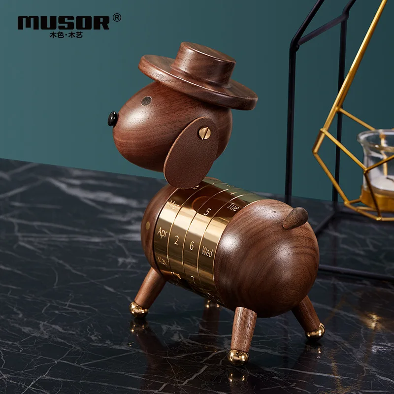 

[HHT]Creative Calendar Wooden Gentleman Dog Ornaments Home Decoration Office Desk Furnishings Wood Crafts Exquisite Gift