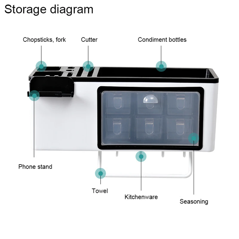

Wall-mounted Without Punching Towel Holder Sauce Bottle Storage Rack Kitchen Storage Plastic Box Tableware Knife Organizer