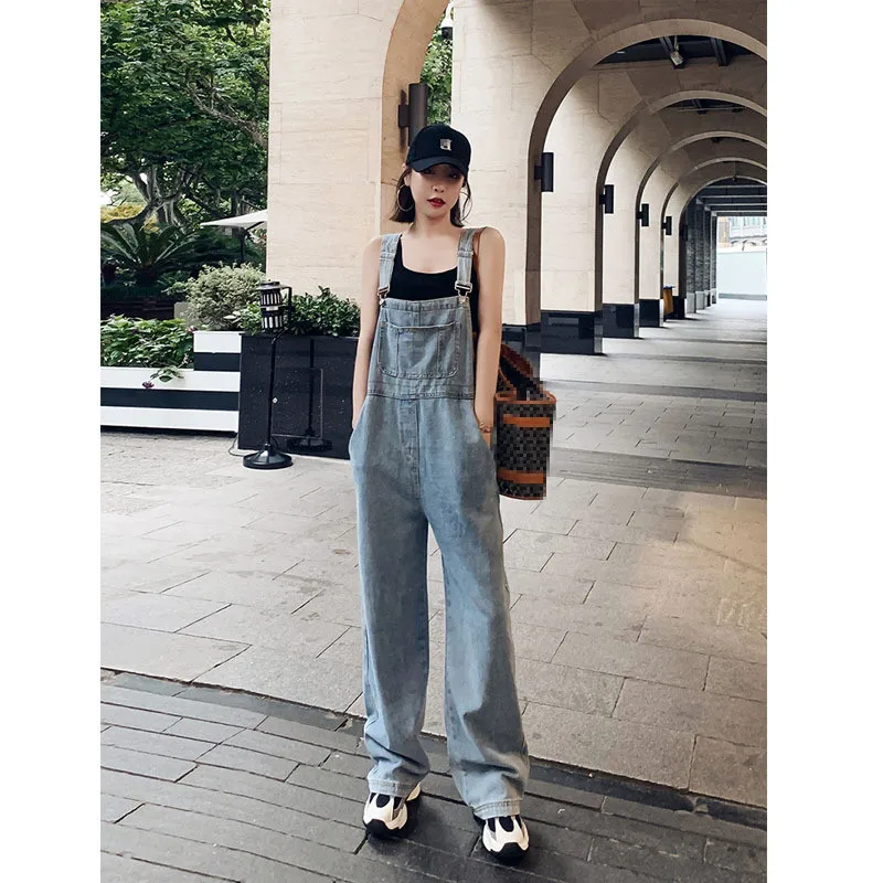 

Denim Overall Women's 2022 New Summer Drape Wide Leg Jeans Korean-Style Loose Mopping Pants Women's Fashion