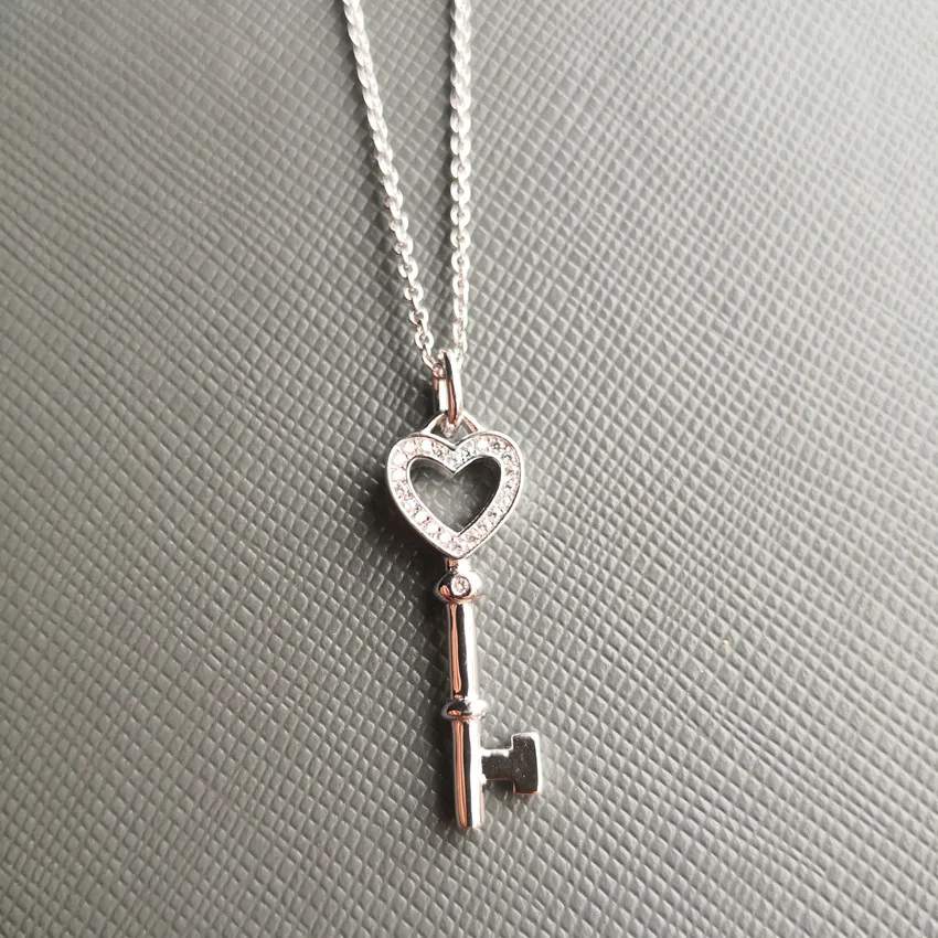 

Ms ms S925 pure silver heart-shaped zircon jewelry key pendant euramerican fashion clavicle necklace girls holiday gifts
