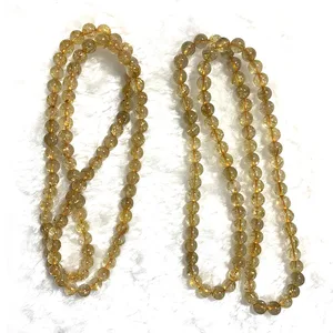 Top Natural 6.5mm Golden Hair Quartz Women's Men's Bracelet Brazil 3 Circle Round Beads Elastic Crystal Jewelry Holiday Gift