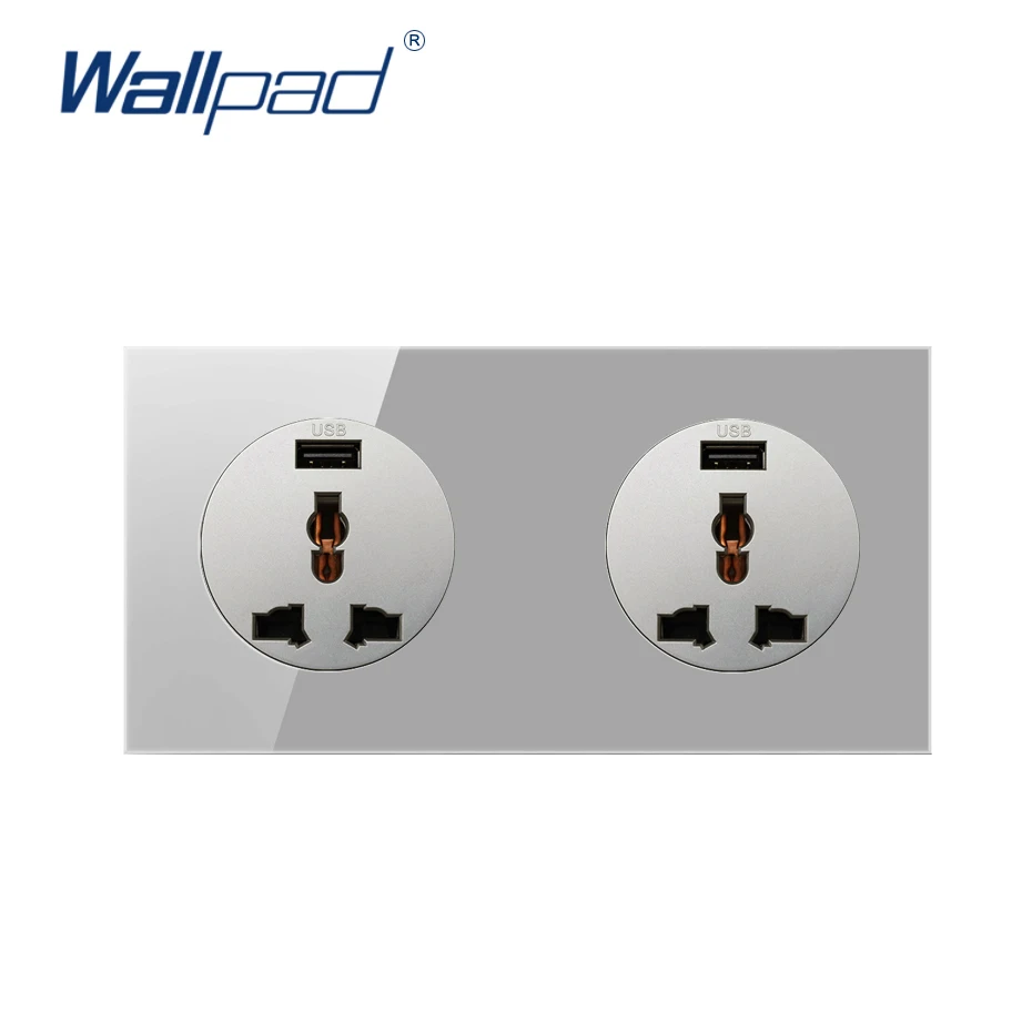 

Настенная розетка Wallpad с двойным микрофоном и зарядным устройством USB, 5 В, 2400 мА, серая розетка с прозрачной стеклянной панелью, 16 А