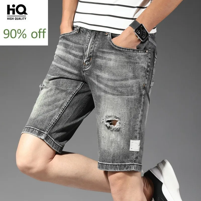 2020 мужские джинсы летние корейские модные прямые повседневные байкерские шорты
