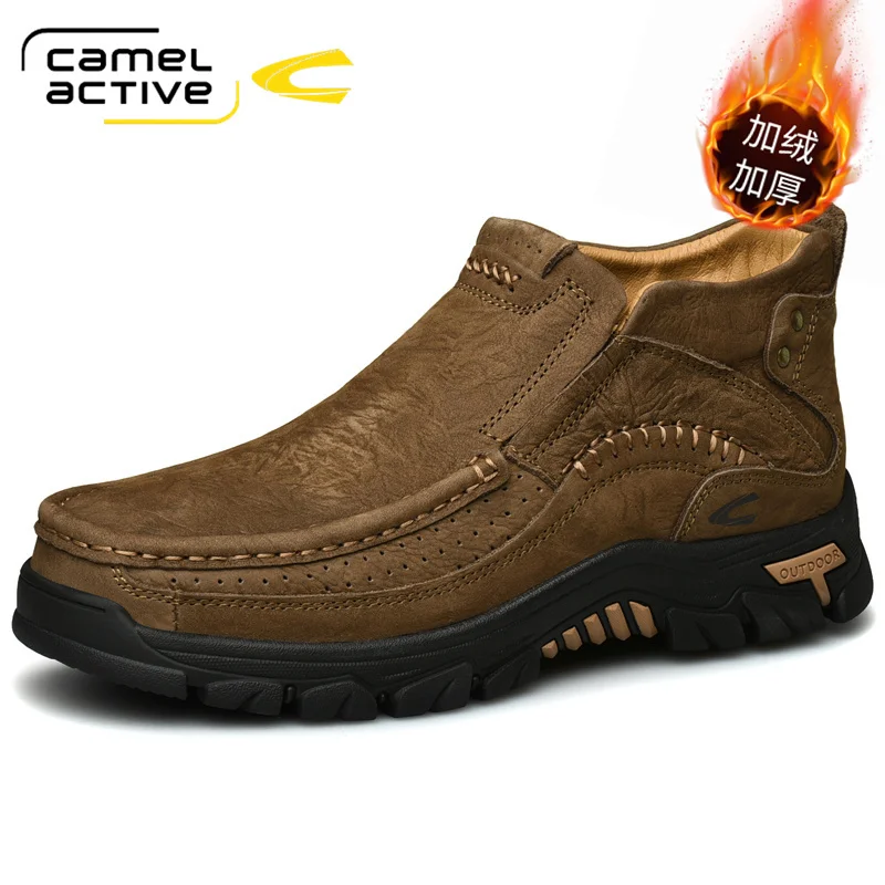 

Мужские зимние ботинки Camel Active из натуральной кожи, новая зимняя водонепроницаемая обувь, роскошные брендовые рабочие мужские ботинки с коротким плюшем