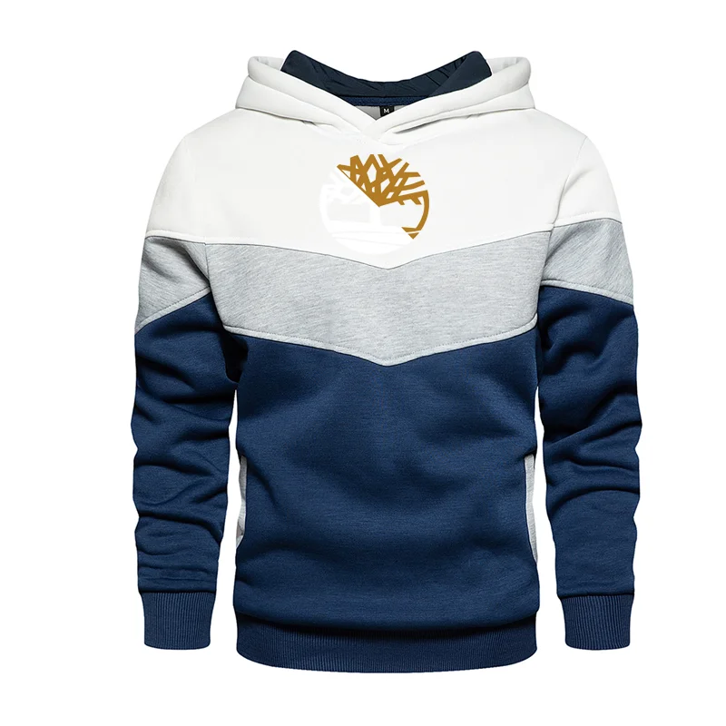 

2021 Spring and Autumn Men's Tri-color Stitching Hoodie Cotton Print Pullover Fashion Streetwear Jogging Sports Top