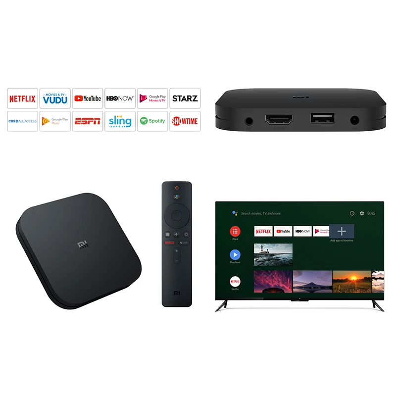 Оригинальная ТВ-приставка Xiaomi Mi Box S Android 8 1 2 Гб ОЗУ ПЗУ 4K четырехъядерный HDMI Wi-Fi Mali