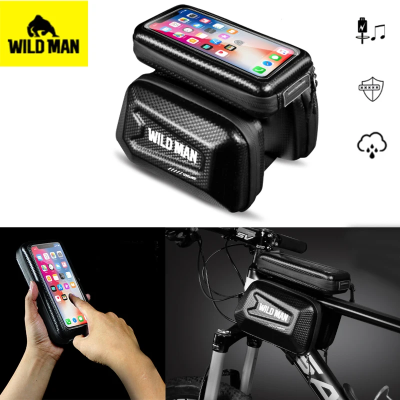 

WILD MAN MTB Bike Front Top Tube Frame Bag Bicycle Mobile Phone Bag With TPU Touch Screen Bike Tool Bag Cycling Part