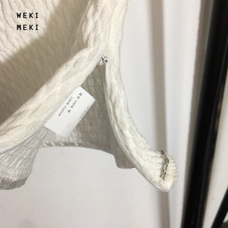 

WEKI MEKI High Quality Side Zipper Slit Design WOMEN Knitted Short T-shirt Short-sleeved Ladies Top Tshirts Korean Woman Clothes