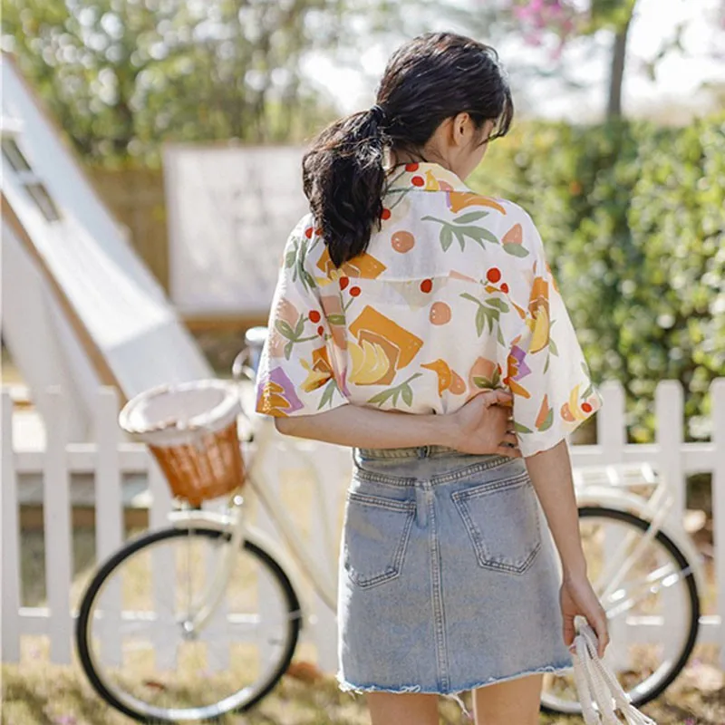 

Women Summer Floral Tops Shirts Colorful Short Sleeve Loose Shirt Bohemian Female Button Pocket Top