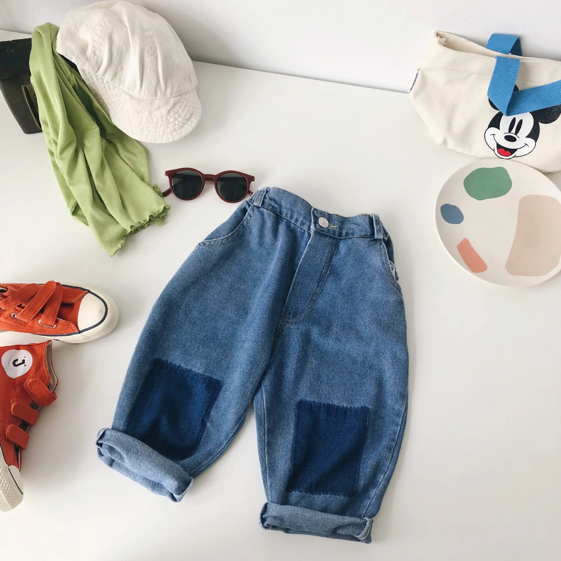 

Джинсы WLG для мальчиков и девочек, детские джинсы, демисезонные синие повседневные брюки из денима, Детская универсальная одежда