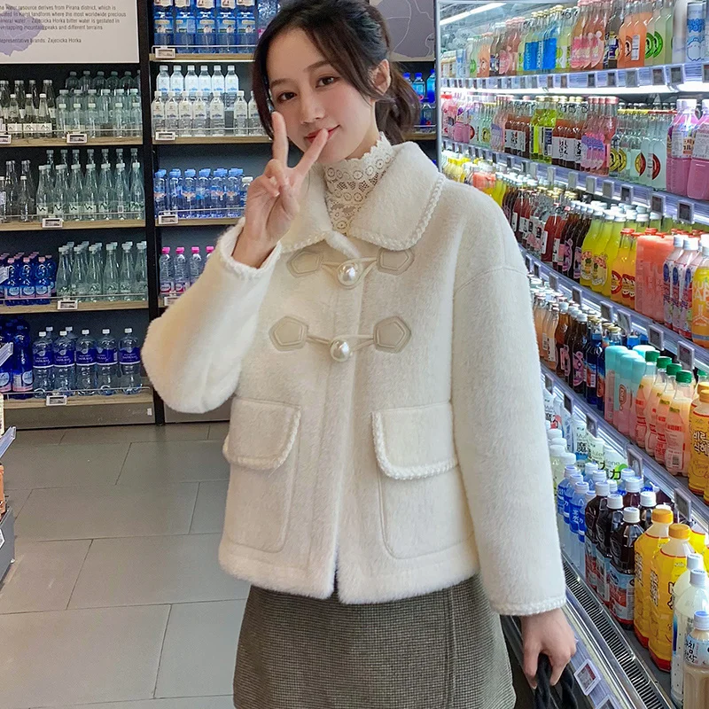 

2021 Spring And Autumn Coat New Women's Short Loose Imitated Mink Fluff Woolen Coat