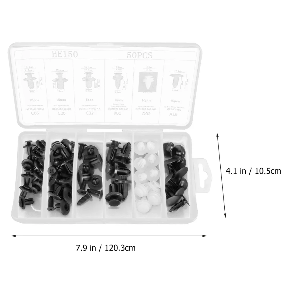 

50PCS/Set Car Mudguard Push Pin Rivet Fastener Retainer Clip Accessories Kit (Black White)