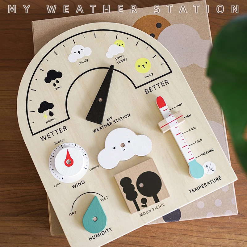 Детская деревянная развивающая игрушка WEMMICKS метеостанция доска для показа