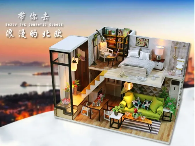 

Creative customized Hongda DIY house mini house with wooden birthday gift toys