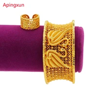 apingxun swan bangle for women bridal wedding 24k gold color dubai cuff braceletring set african jewelry middle east party gift