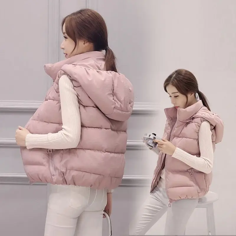 

[Detachable hat]Autumn and winter 2020 women's cotton vest short Korean version show thin down cotton vest coat