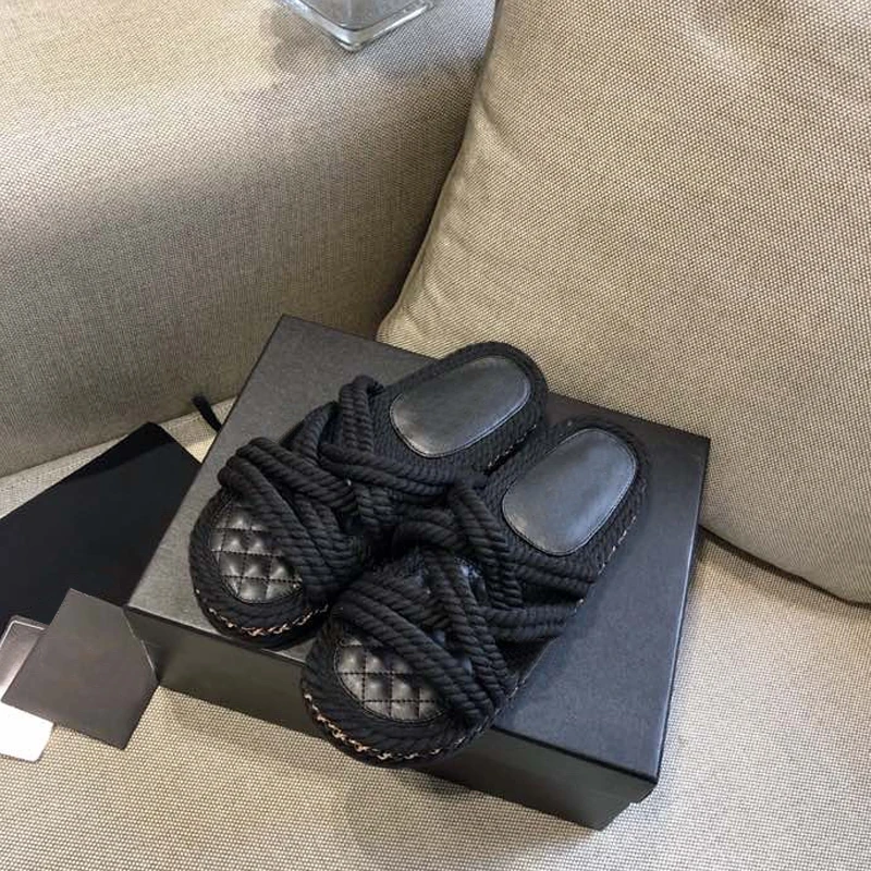 

Prowow 2021 new fashion vacation series hemp rope platform sandals, platform open toe sandals