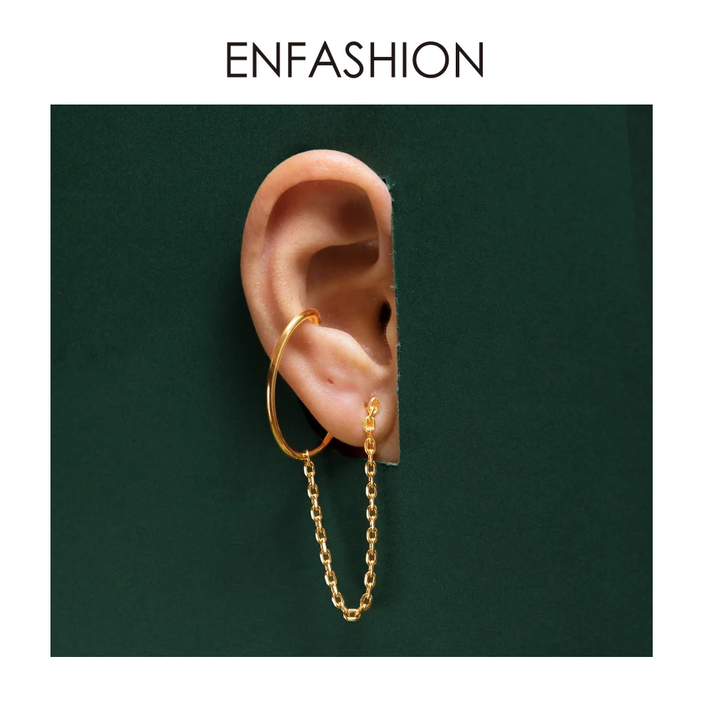 ENFASHION панк с-образная цепочка, серьги-гвоздики для женщин, золотой цвет, минималистичные серьги-манжеты для ушей, модные ювелирные изделия E191091