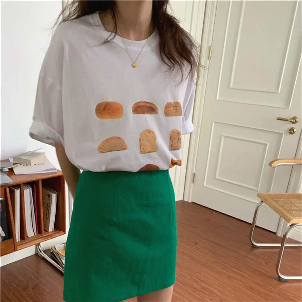 

2021 White Cotton Printing Shorts Sleeves T-shirts Fashion Hot Summer Basewear Chic Loose Tee Casual All Match Tops