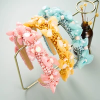 head hoop band rhinestone pearl beaded hairbands for women fashion new thick sponge glass crystal headband accessories