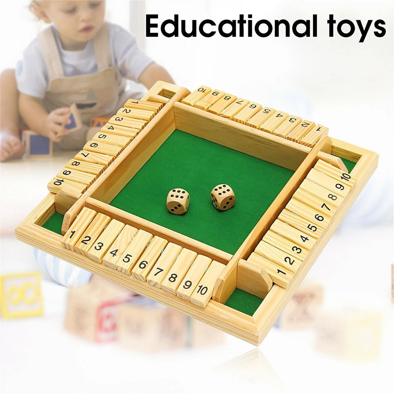 

Wooden board game four-player digital flop game children's leisure rubber wood craps interactive manual brain toy гаѬѬи поеѬ