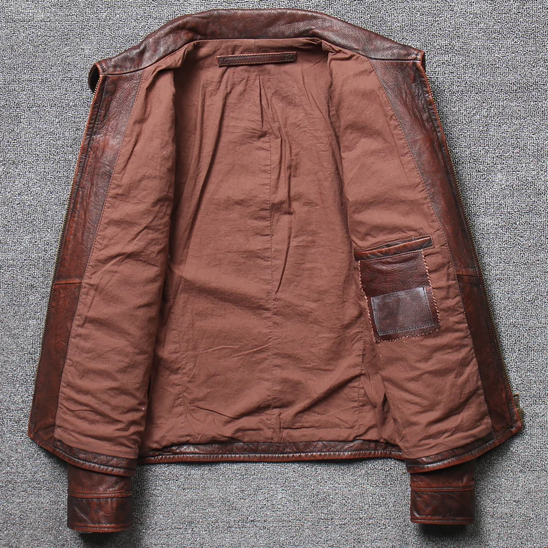 

Мужская винтажная кожаная куртка, коричневая Повседневная приталенная куртка из натуральной воловьей кожи в стиле ретро, модель 4XL на весну...