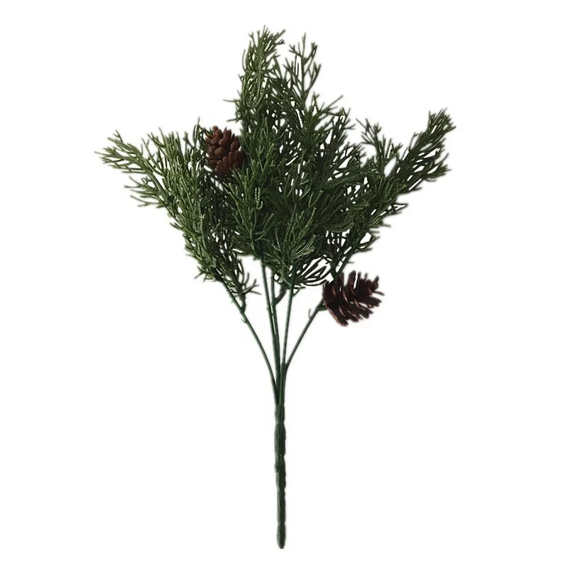 

12 Inch Artificial Plastic Pine Cone Cypress Branch Christmas Decorative Flower Faux Plants