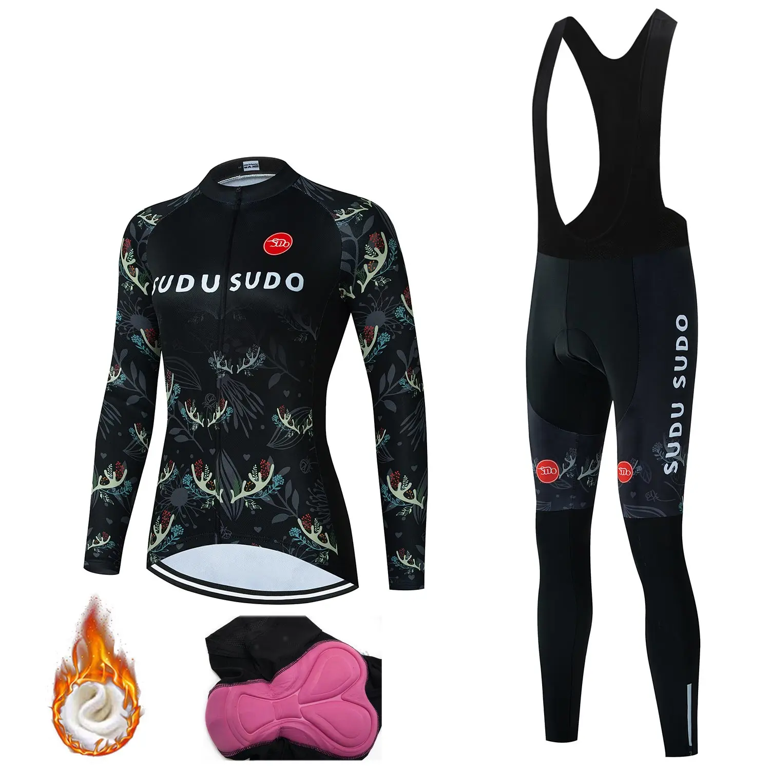 

SUDU SUDO Women Winter Thermal Fleece Cycling Jersey Set Super Warm Mountain Bicycle Cycling Sportswear Bike Cycling Clothing