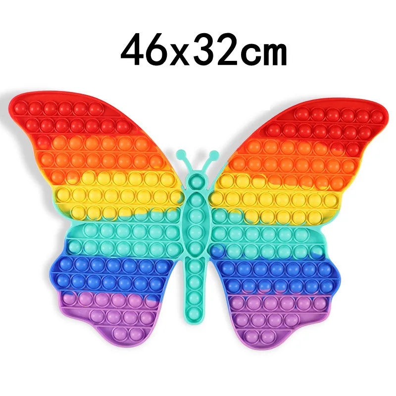 

New Arrival Rainbow Butterfly Big Size 46CM Jumbo Push Pop Bubble Fidget Sensory Giant Chess Board Popper Huge Pop Game Fidgets