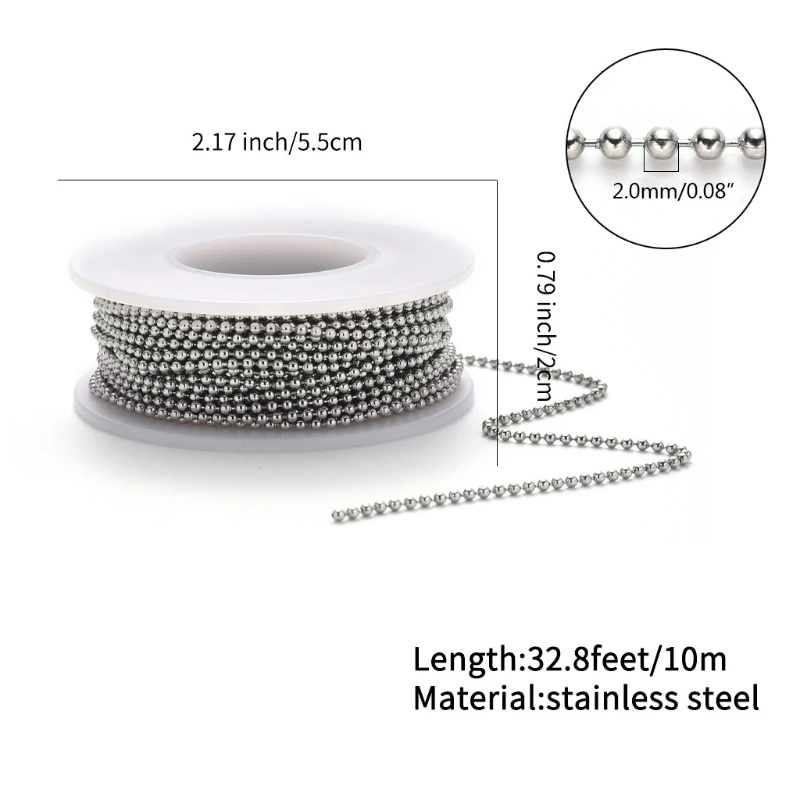 

85LF 10m Stainless Steel Ball Chains Necklace with 20pcs Connectors Clasps Silver Bead Chain Set